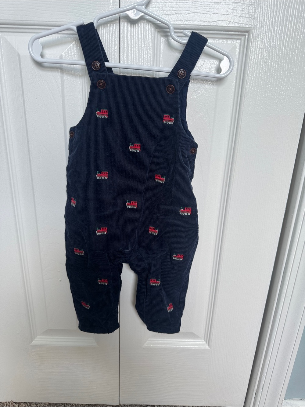 Janie and Jack baby navy Corduroy Overalls with red Train Embroidery